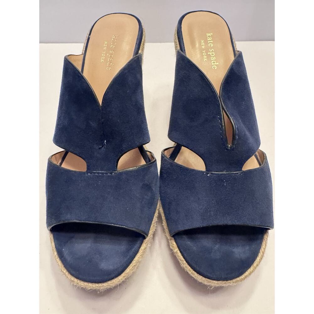 Size 9 Kate Spade Tropez Espadrille Wedge Sandals Blue Leather